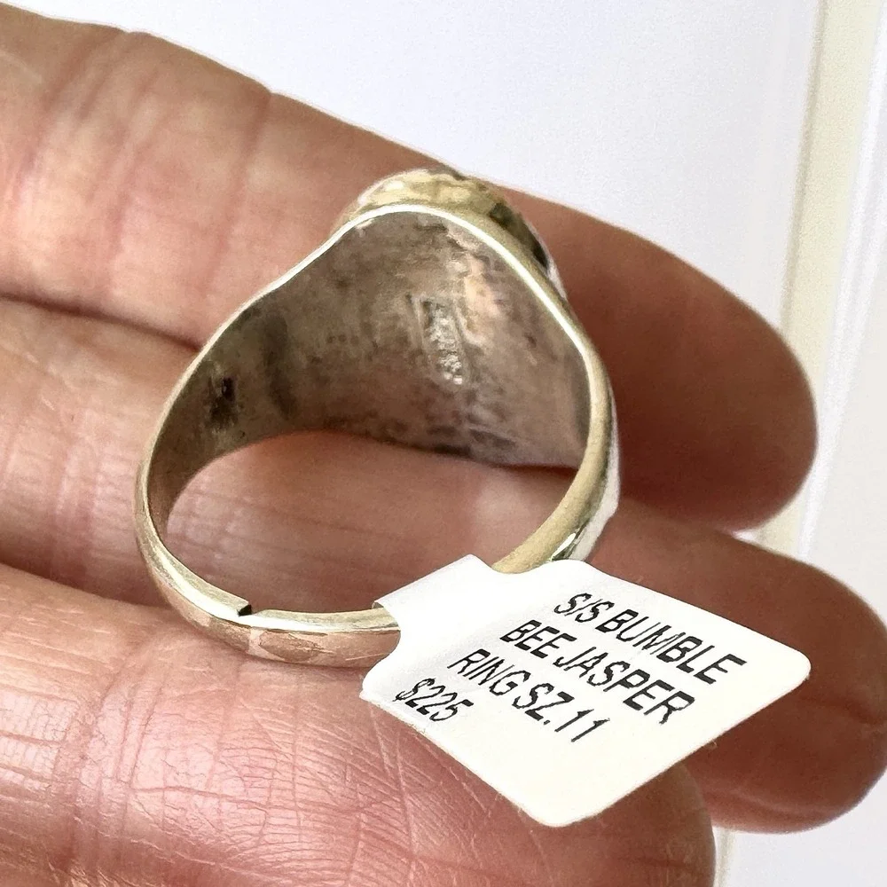 Navajo Bumblebee Jasper Mens Ring Sz 11.5 Annie Lincoln Sterling Handmade Band‎